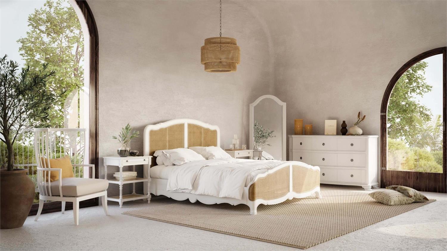 Bramble Melissa Side Table — Architectural White / Rattan Natural