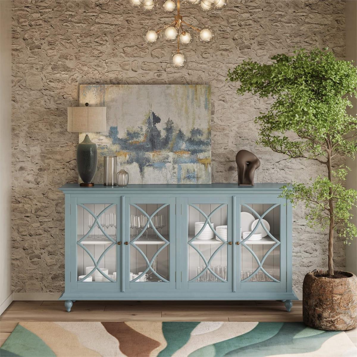 Bramble Hamilton 4 Door Buffet — Frosted Blue / True White *