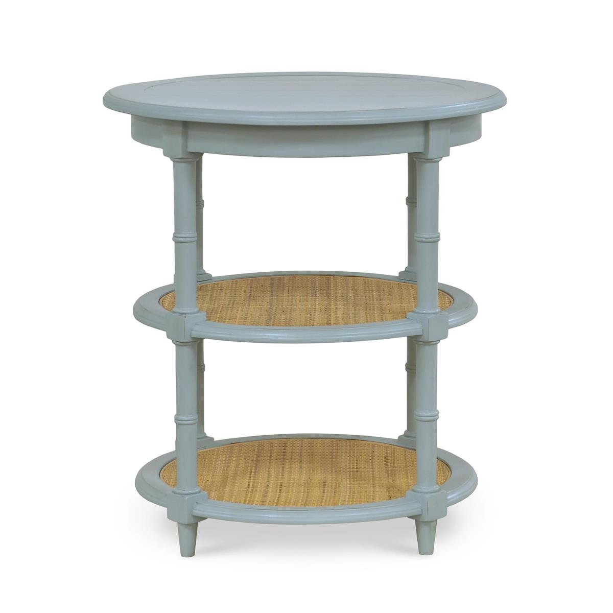 Bramble Martinique Round Side Table — Ocean Blue / Rattan Natural