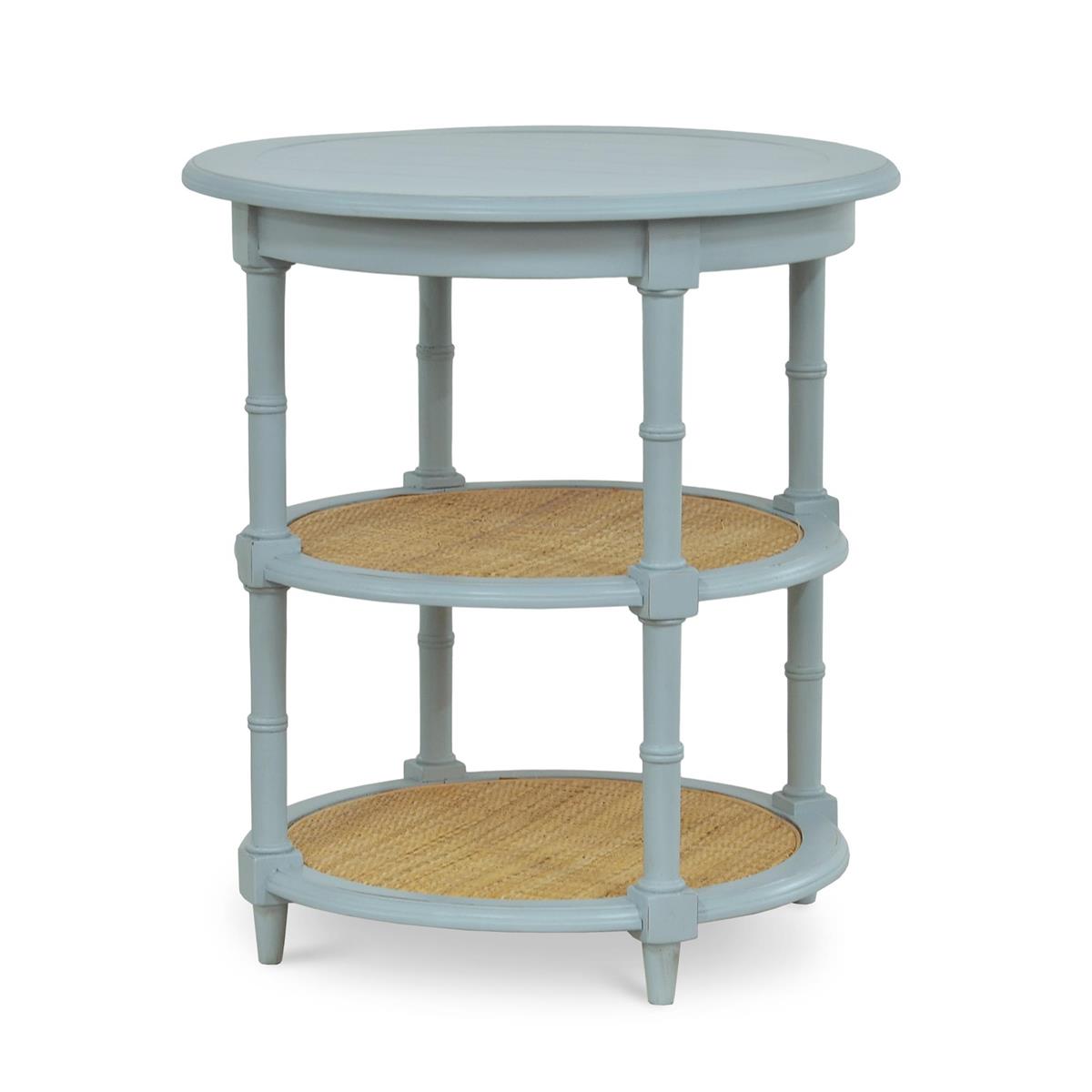 Bramble Martinique Round Side Table — Ocean Blue / Rattan Natural
