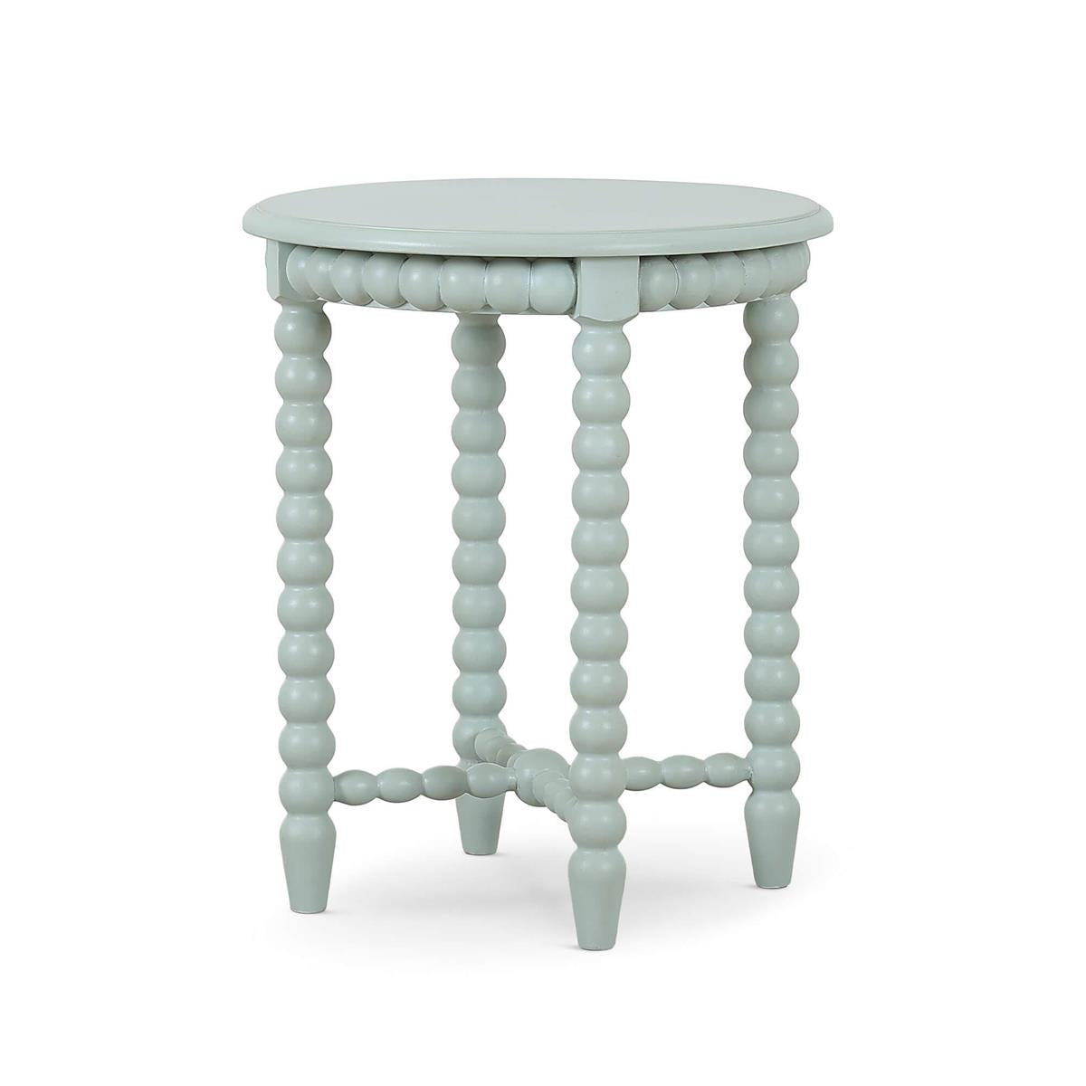 Bramble Cholet Round End Table — Vintage Fennel Green / Light Distressed