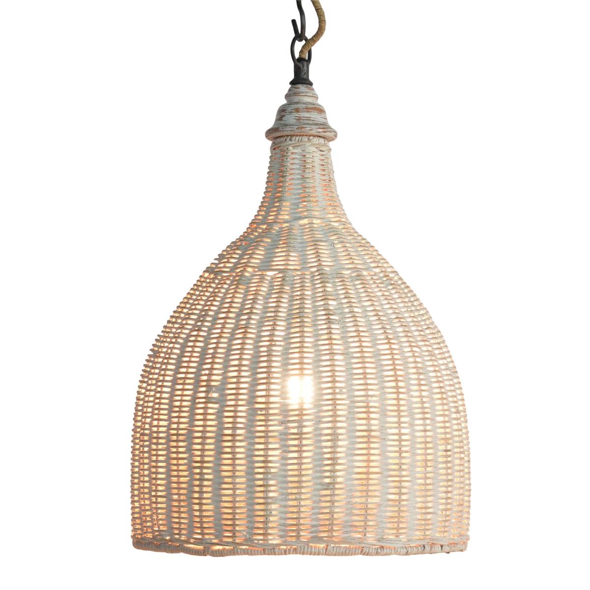 Bramble Hampton Rattan Pendant Small — Rattan White Wash