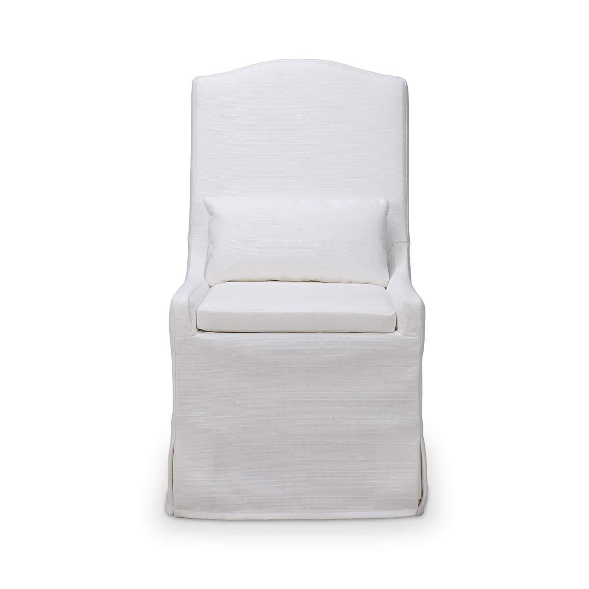 Bramble Sierra Slipcovered Dining Chair w/ Castors w/ Arctic White Performance Fabric — Arctic