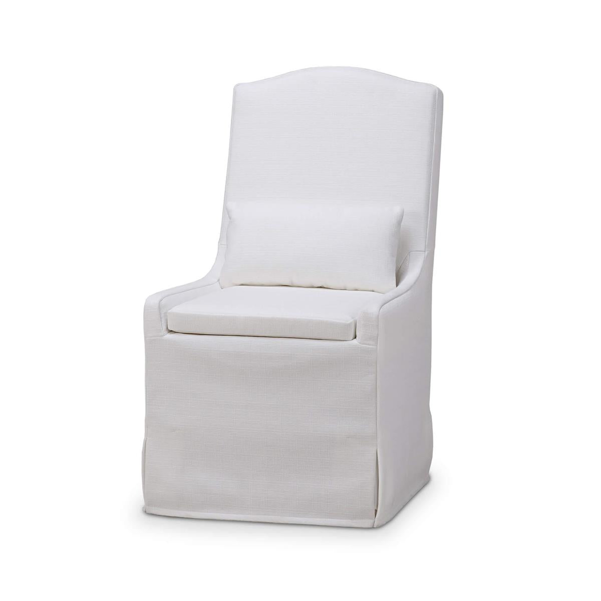 Bramble Sierra Slipcovered Dining Chair w/ Castors w/ Arctic White Performance Fabric — Arctic