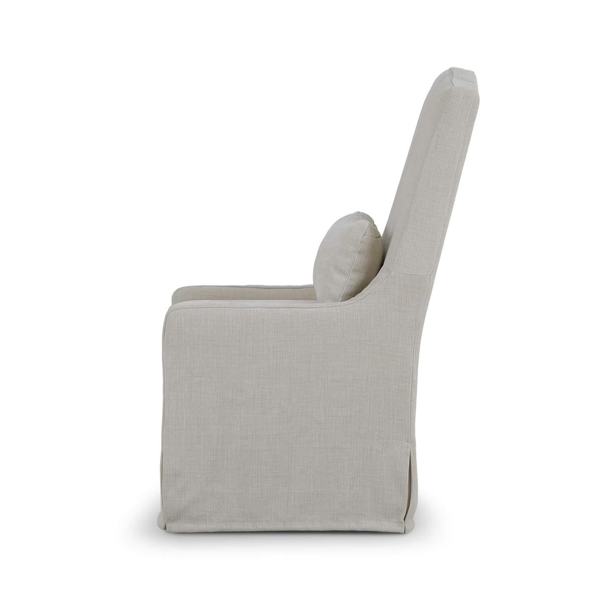 Bramble Sierra Slipcovered Dining Chair w/ Castors w/ Arctic White Performance Fabric — Thames Natural