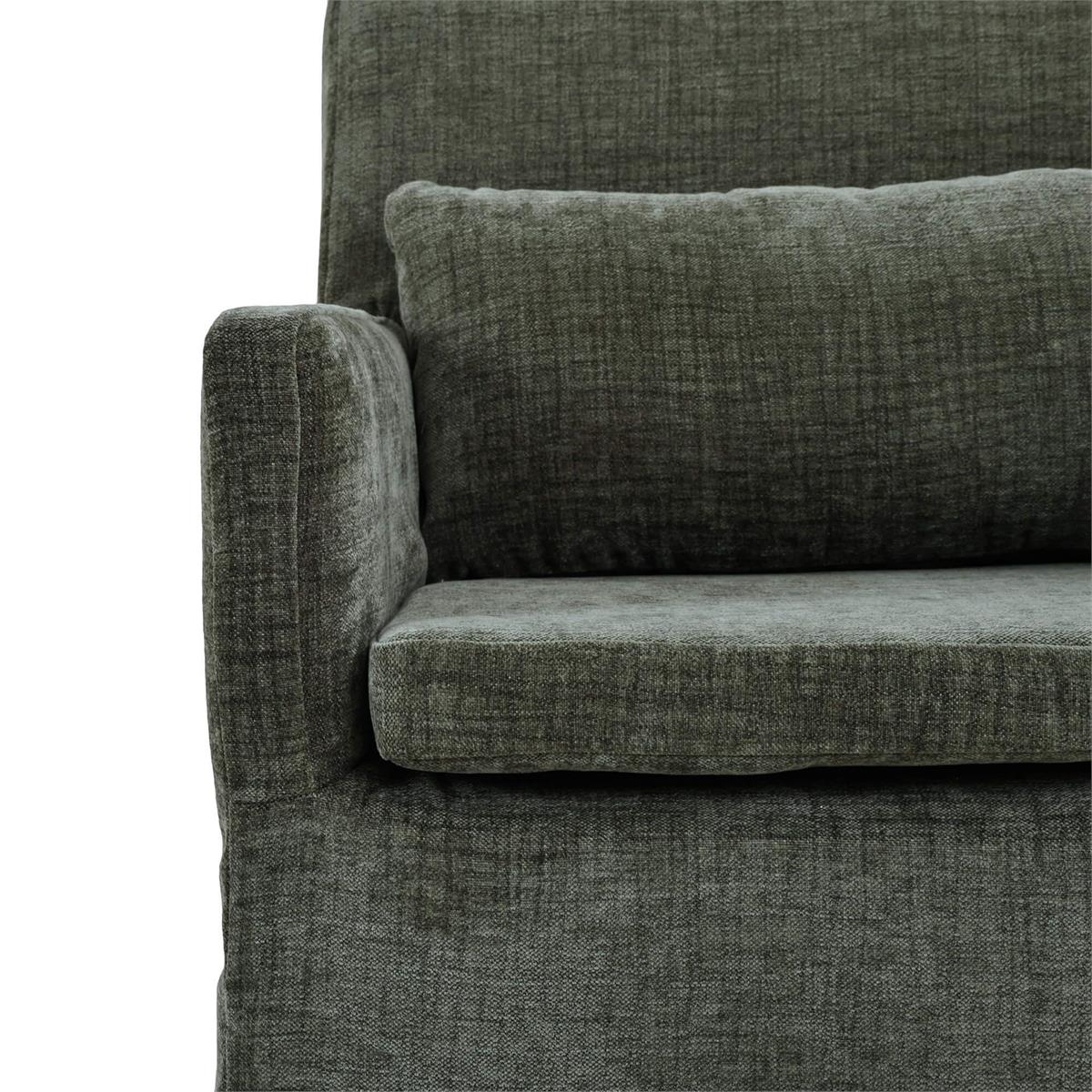 Bramble Bilboa Slipcovered Arm Dining Chair — Dark Walnut / Thames Moss Green