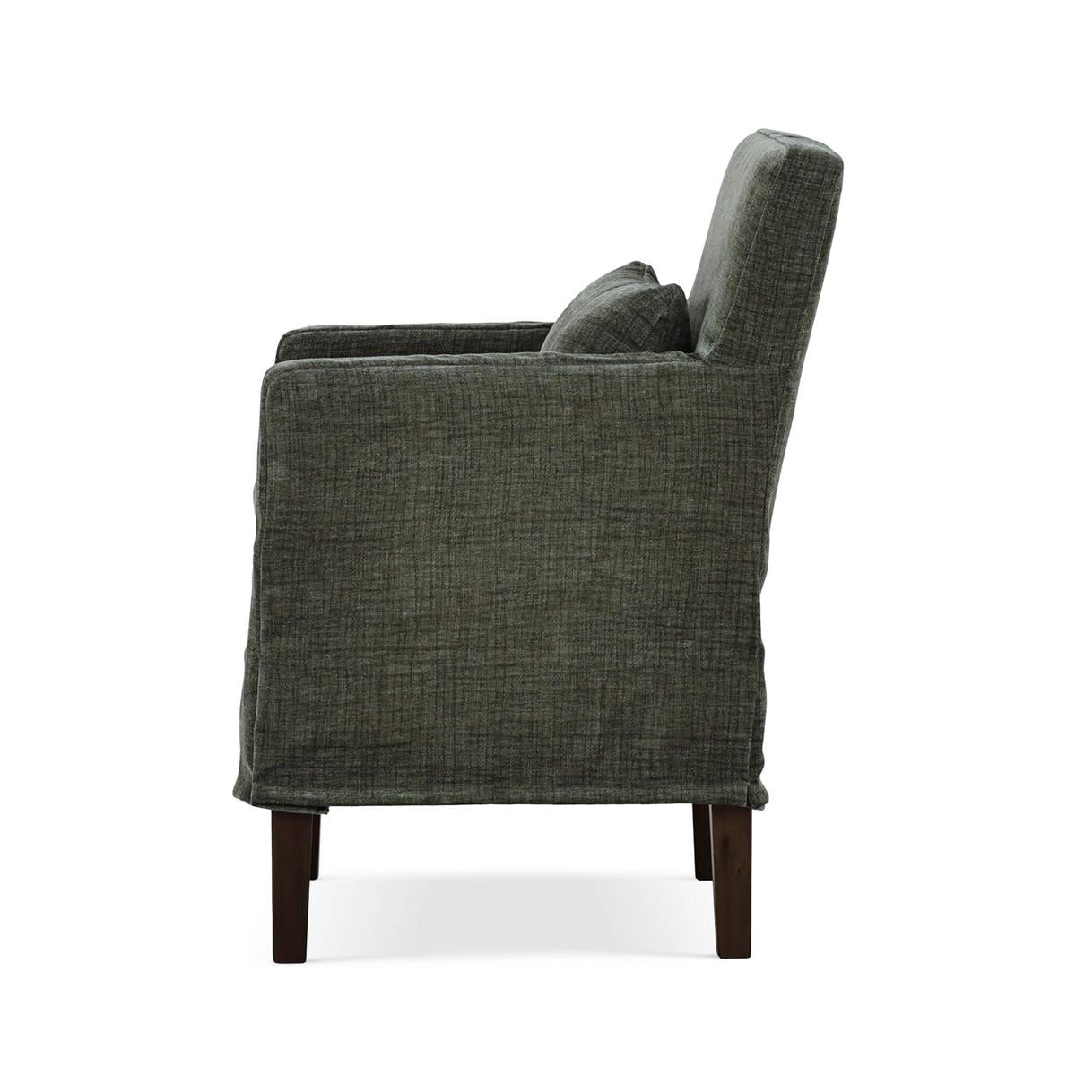 Bramble Bilboa Slipcovered Arm Dining Chair — Dark Walnut / Thames Moss Green