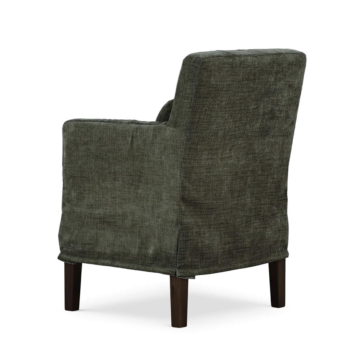 Bramble Bilboa Slipcovered Arm Dining Chair — Dark Walnut / Thames Moss Green