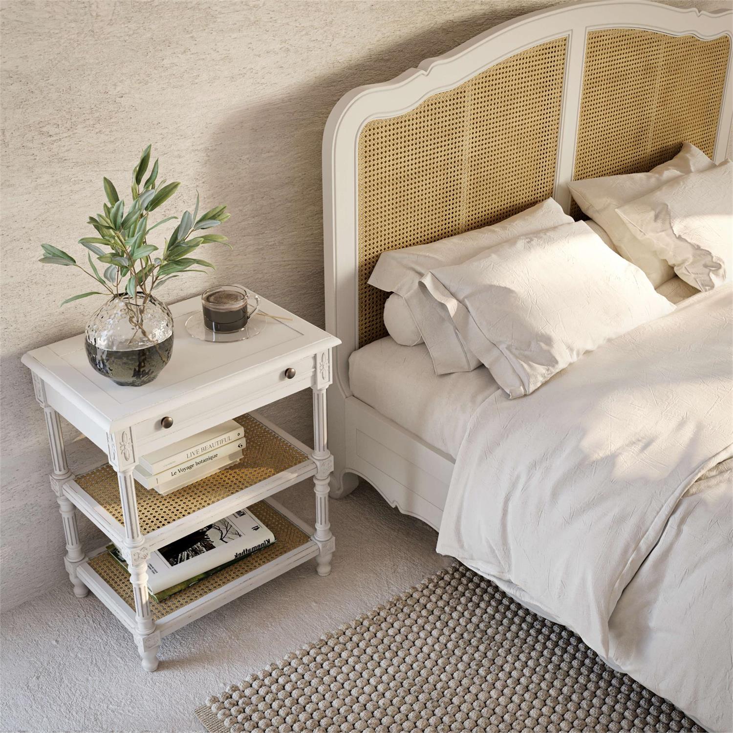 Bramble Covington Rattan Bed King — Architectural White / Rattan Natural