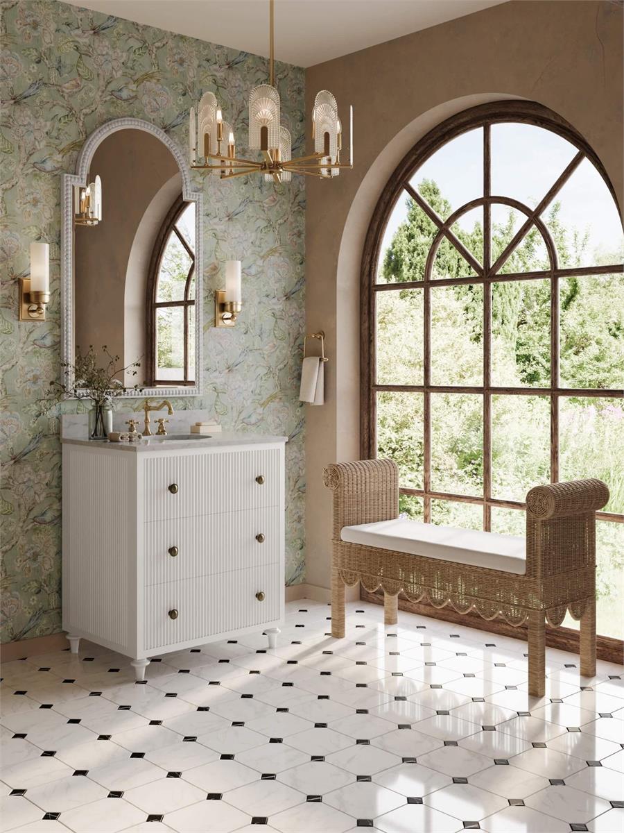 Bramble Cholet Curved Mirror — Architectural White / Light Distressed