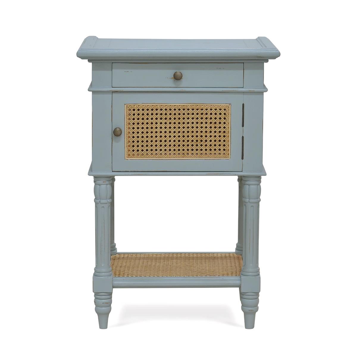 Bramble Montego Square End Table — Ocean Blue / Rattan Natural