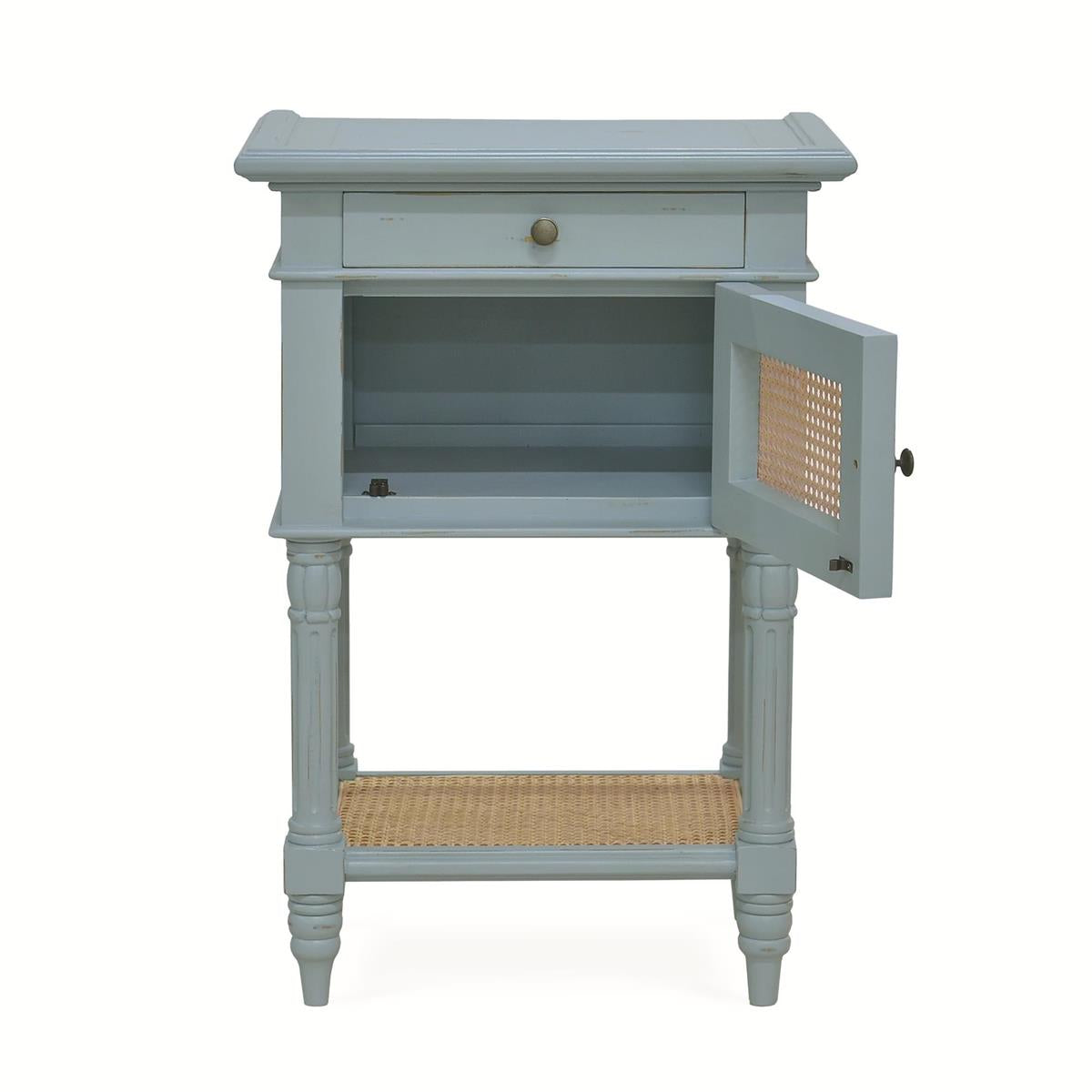Bramble Montego Square End Table — Ocean Blue / Rattan Natural
