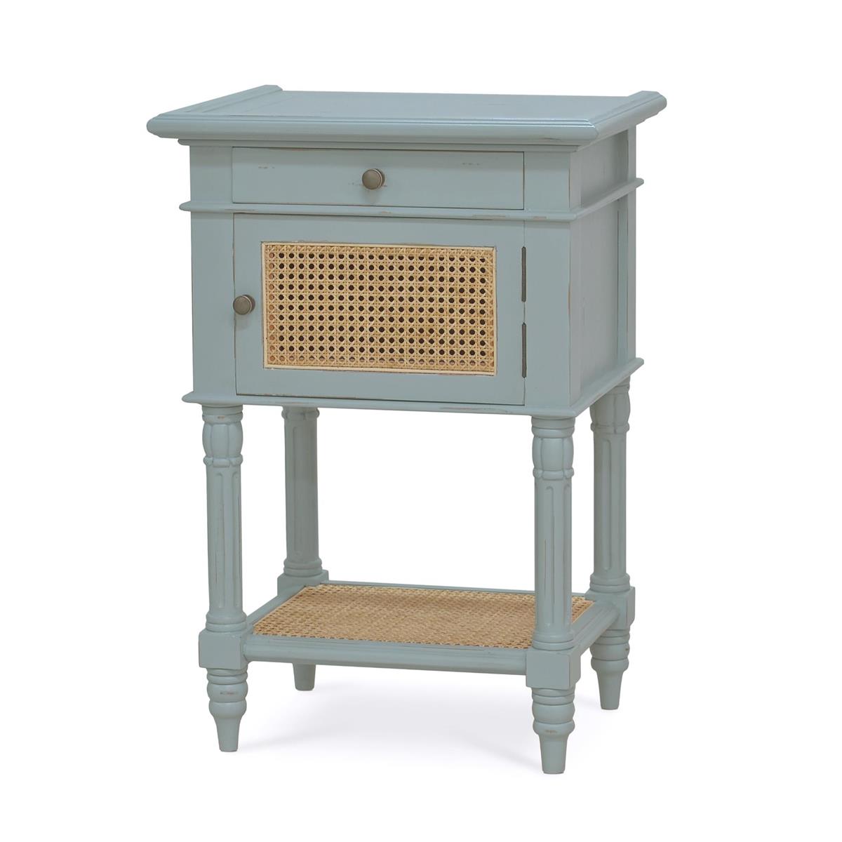 Bramble Montego Square End Table — Ocean Blue / Rattan Natural