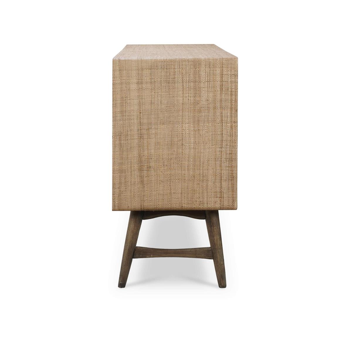 Bramble Pierre Mid Century Buffet/Media w/ Raw Raffia and Straw — Raffia Raw / Straw Wash