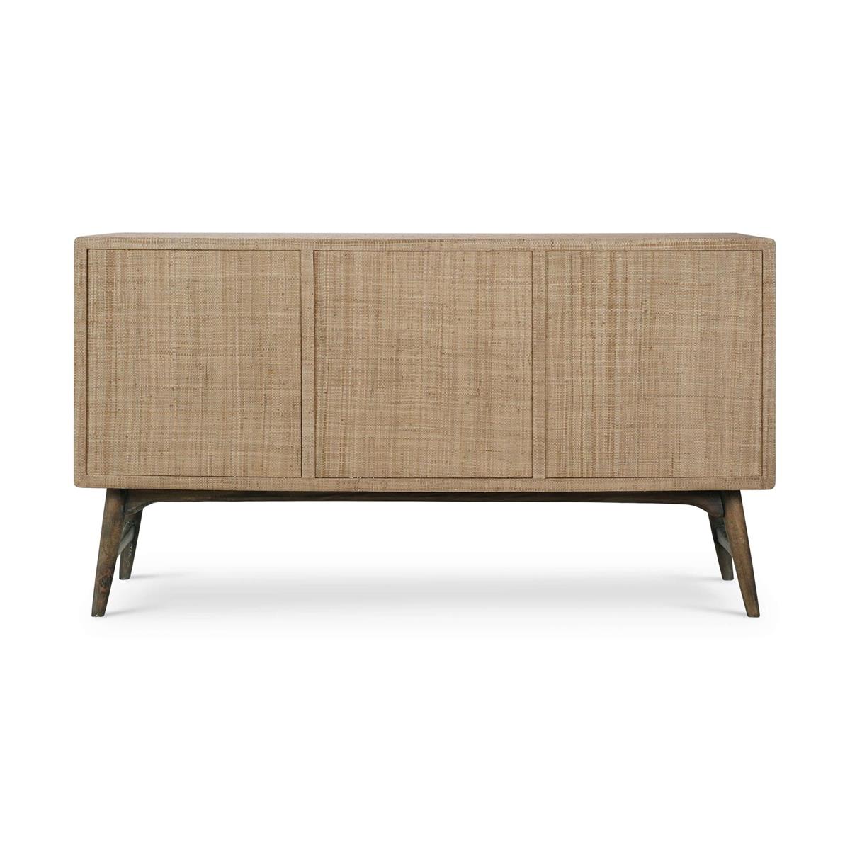 Bramble Pierre Mid Century Buffet/Media w/ Raw Raffia and Straw — Raffia Raw / Straw Wash