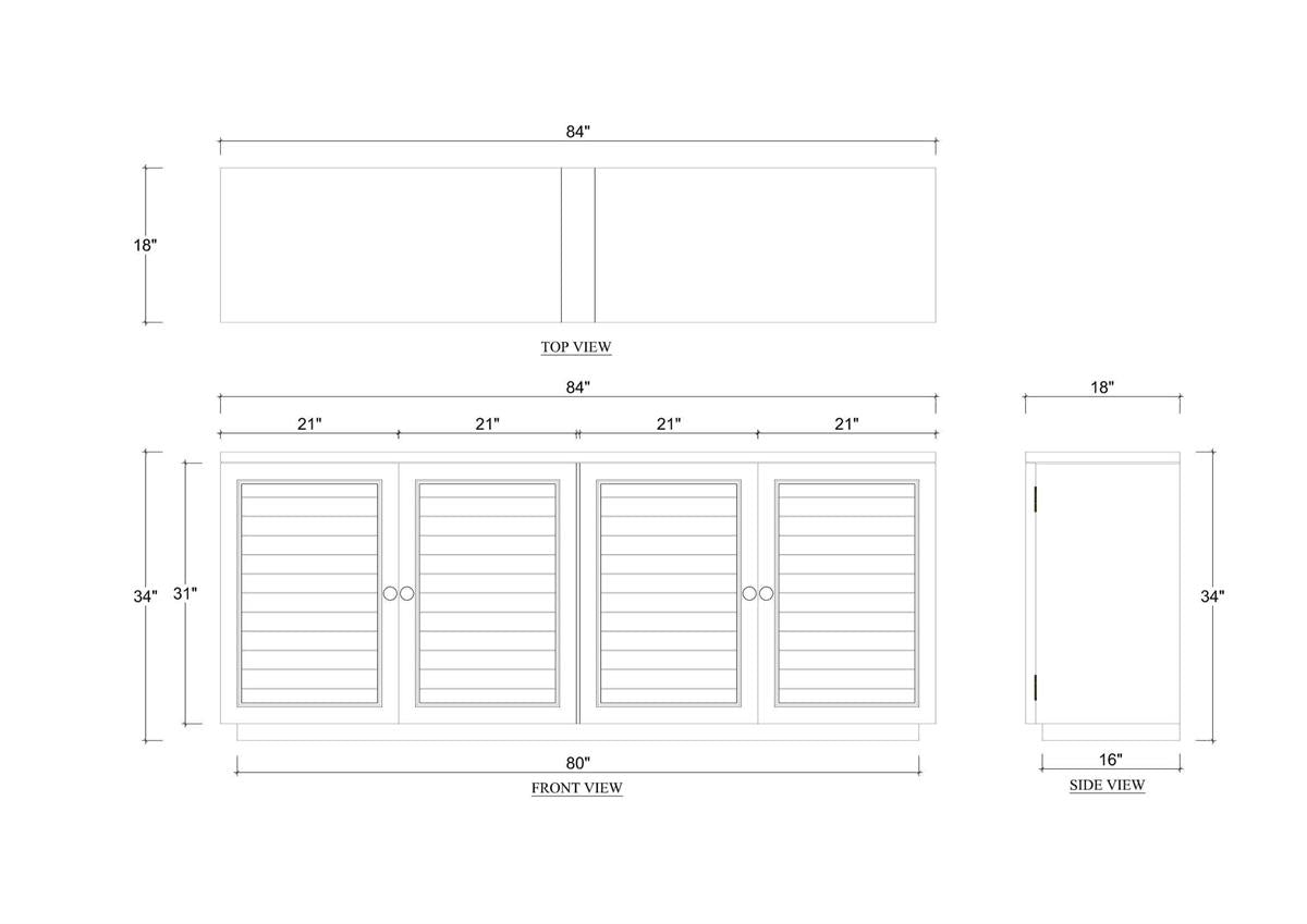 Bramble Oxford Shutter 4 Door Sideboard — Ocean Blue
