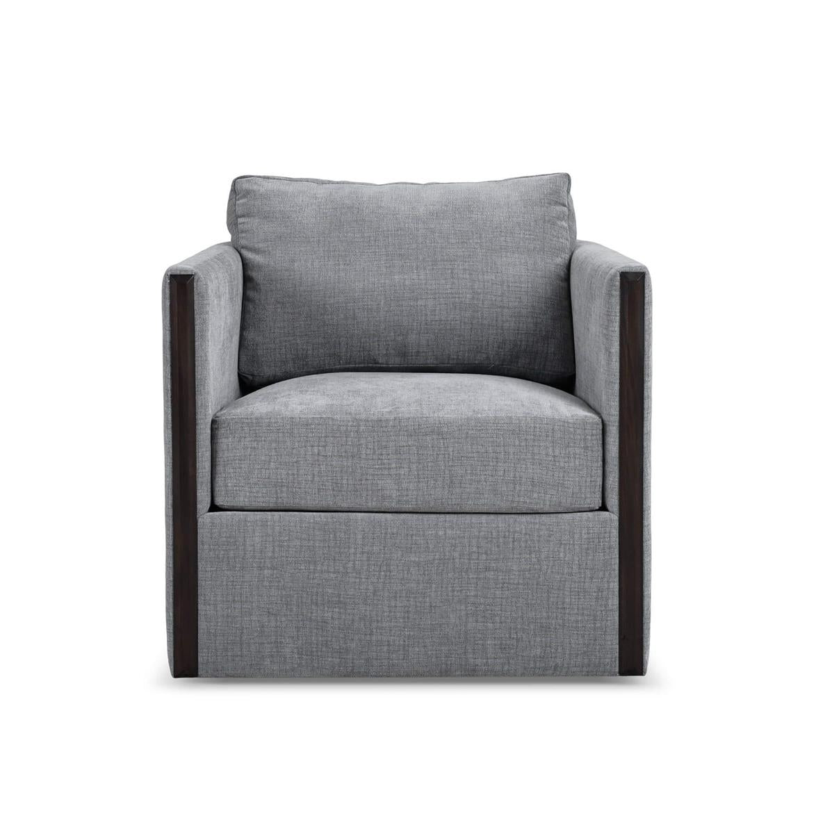 Bramble Normandy Swivel Chair — Dark Walnut / Thames Gray Ashen