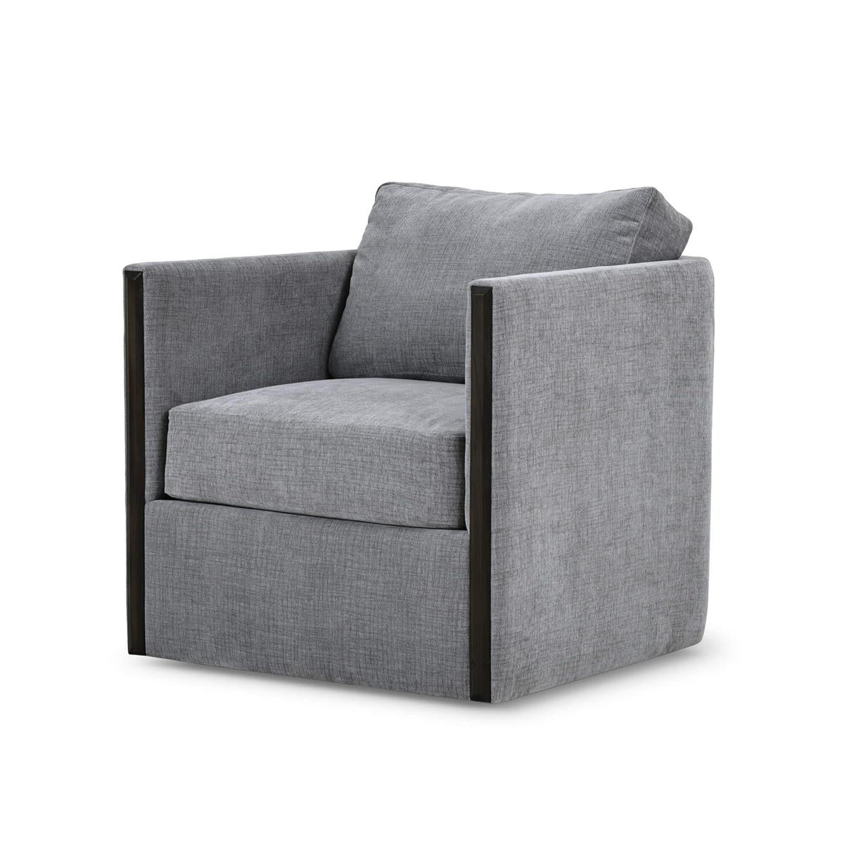 Bramble Normandy Swivel Chair — Dark Walnut / Thames Gray Ashen