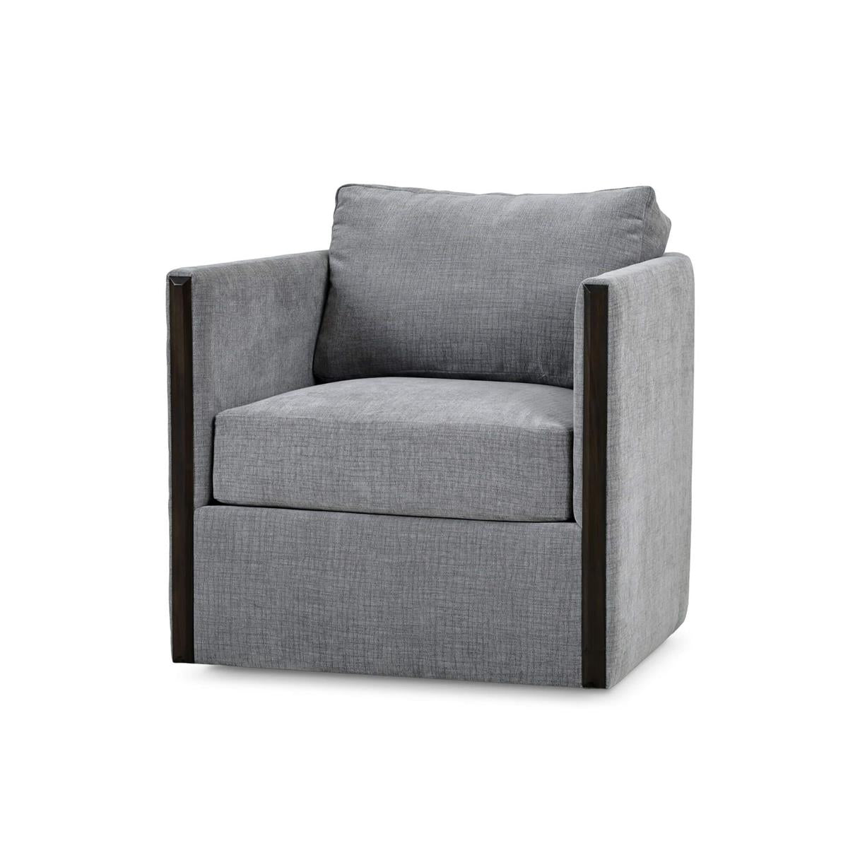 Bramble Normandy Swivel Chair — Dark Walnut / Thames Gray Ashen
