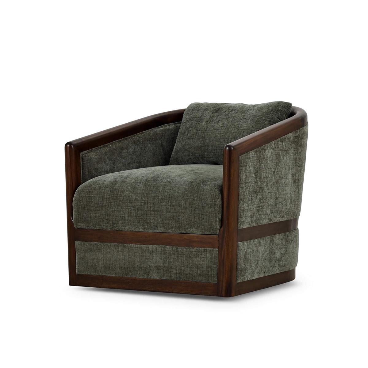 Bramble Aden Swivel Chair w/ Mahogany Frame — Matt Teak Brown / Thames Moss Green