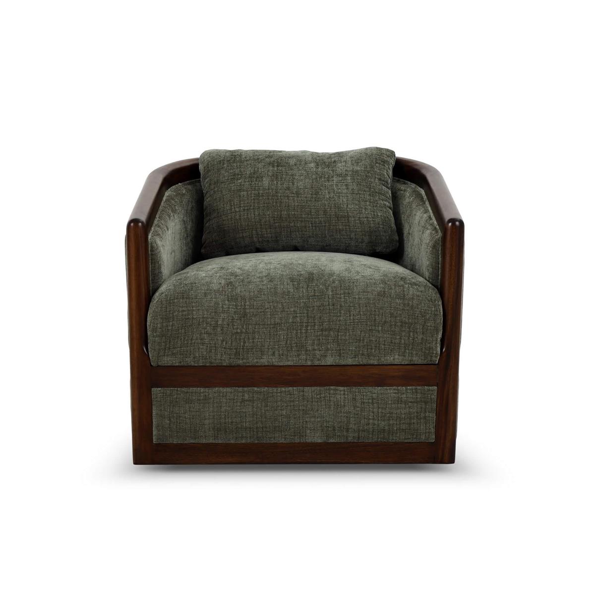 Bramble Aden Swivel Chair w/ Mahogany Frame — Matt Teak Brown / Thames Moss Green