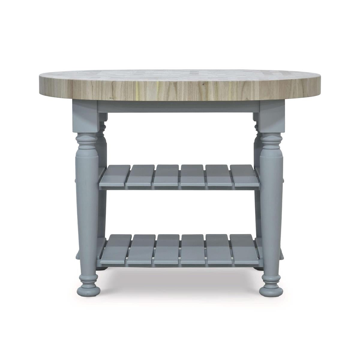 Bramble Farmhouse Butcher Block Kitchen Island — Pale Blue / RAW