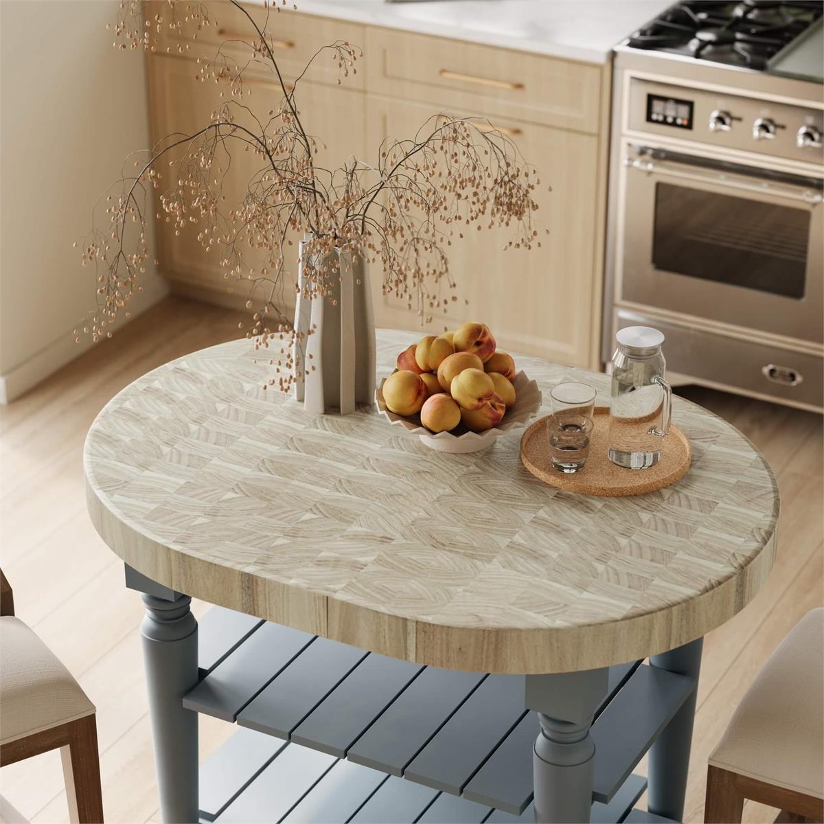 Bramble Farmhouse Butcher Block Kitchen Island — Pale Blue / RAW