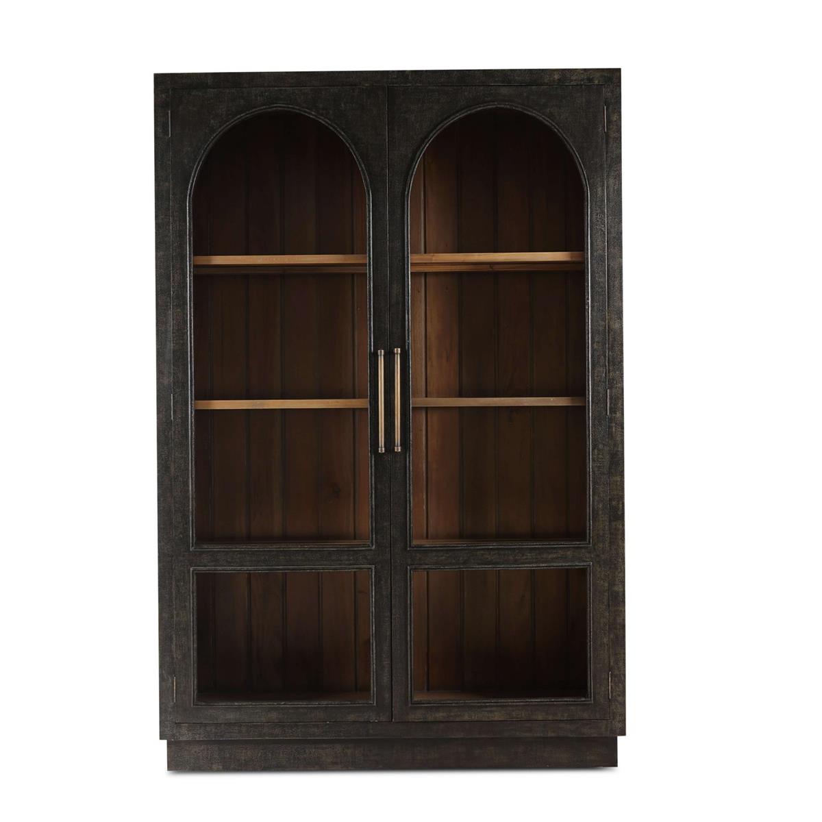 Bramble Vannes 2 Door Display Cabinet w/ Glass Shelves — Vintage Black / Straw Wash
