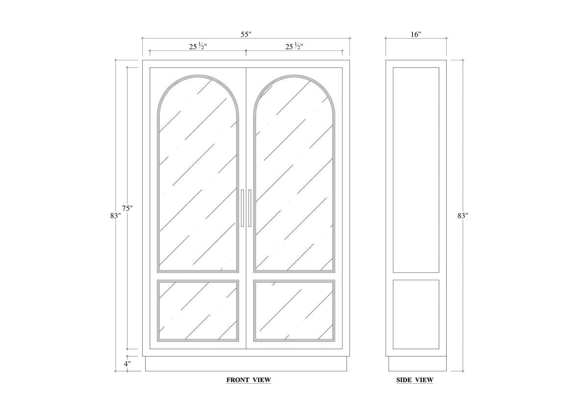 Bramble Vannes 2 Door Display Cabinet w/ Glass Shelves — Vintage Black / Straw Wash