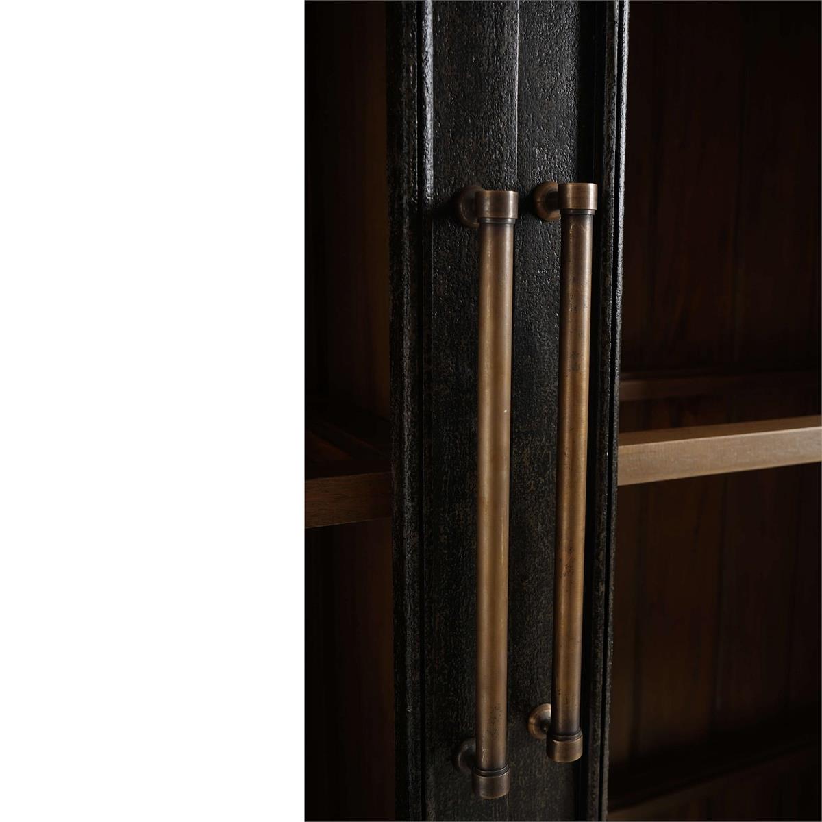 Bramble Vannes 2 Door Display Cabinet w/ Glass Shelves — Vintage Black / Straw Wash