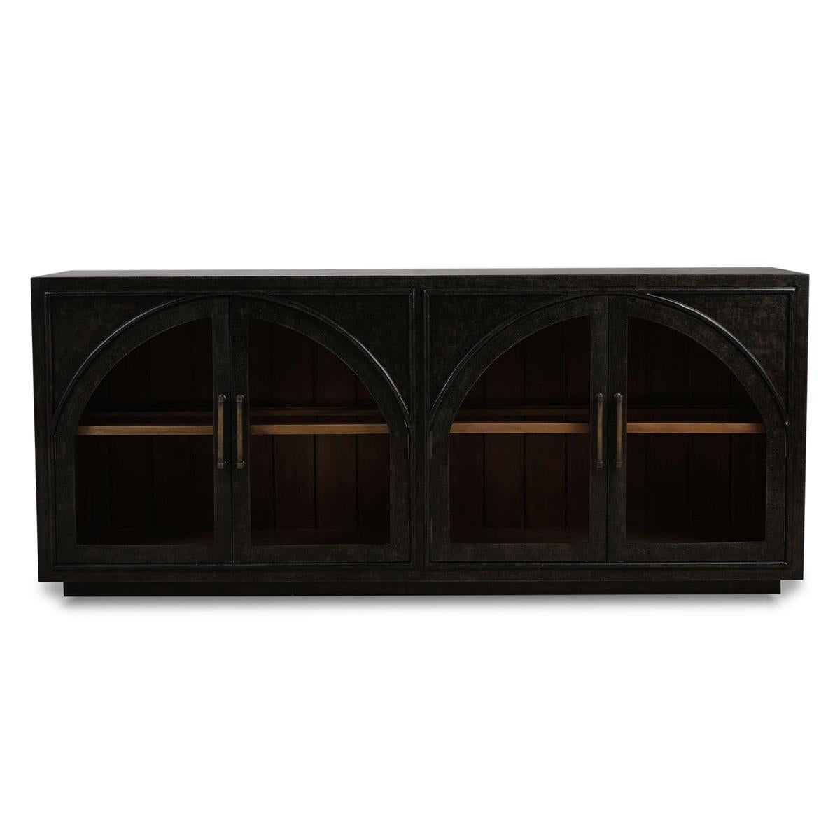 Bramble Vannes 4 Door Sideboard w/ Glass Shelves — Vintage Black / Straw Wash