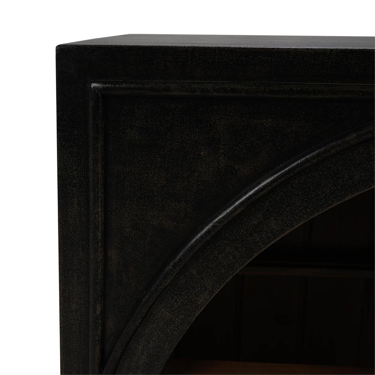 Bramble Vannes 4 Door Sideboard w/ Glass Shelves — Vintage Black / Straw Wash