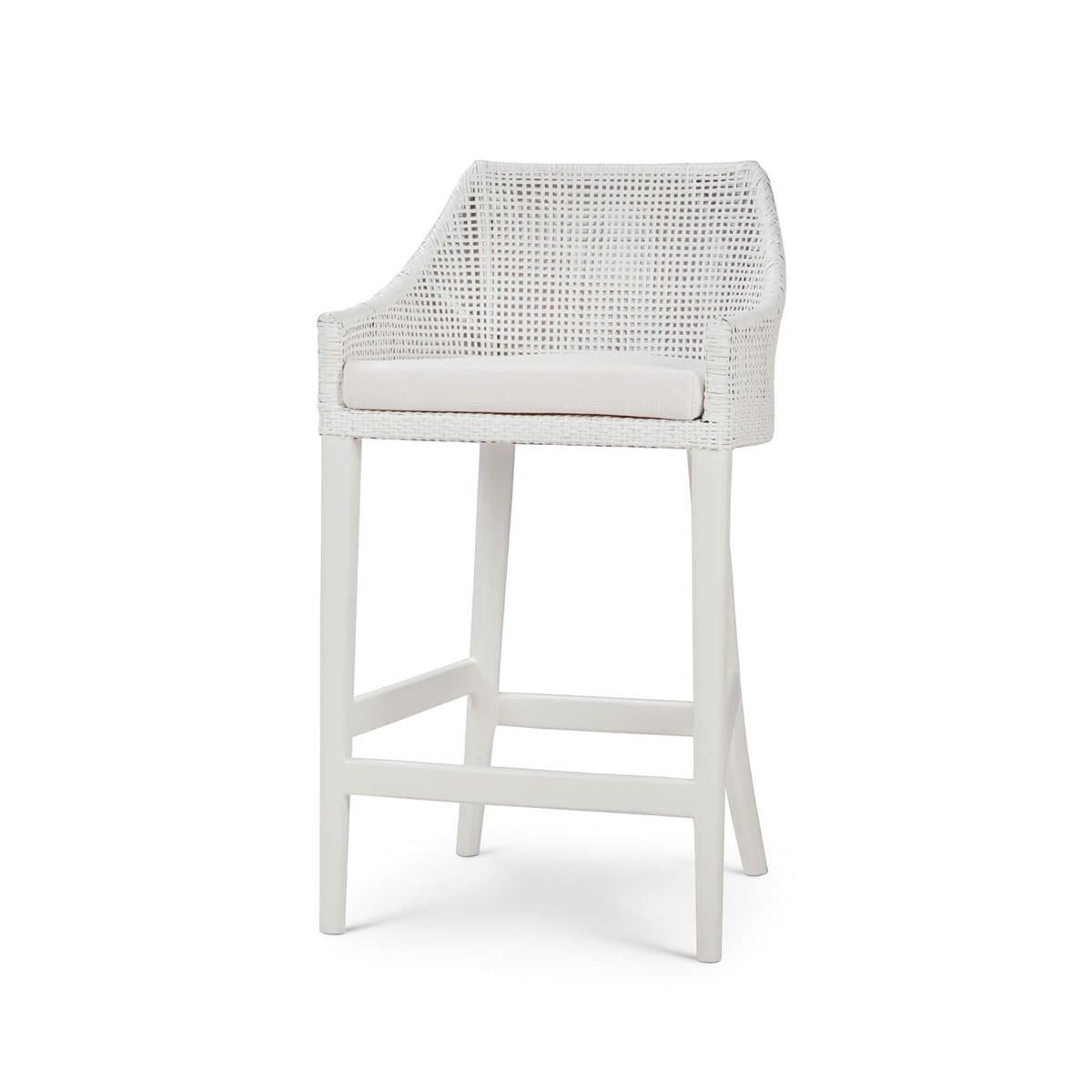 Bramble Savanah Rattan Counter Stool w/ Seat Cushion — True White * / Arctic