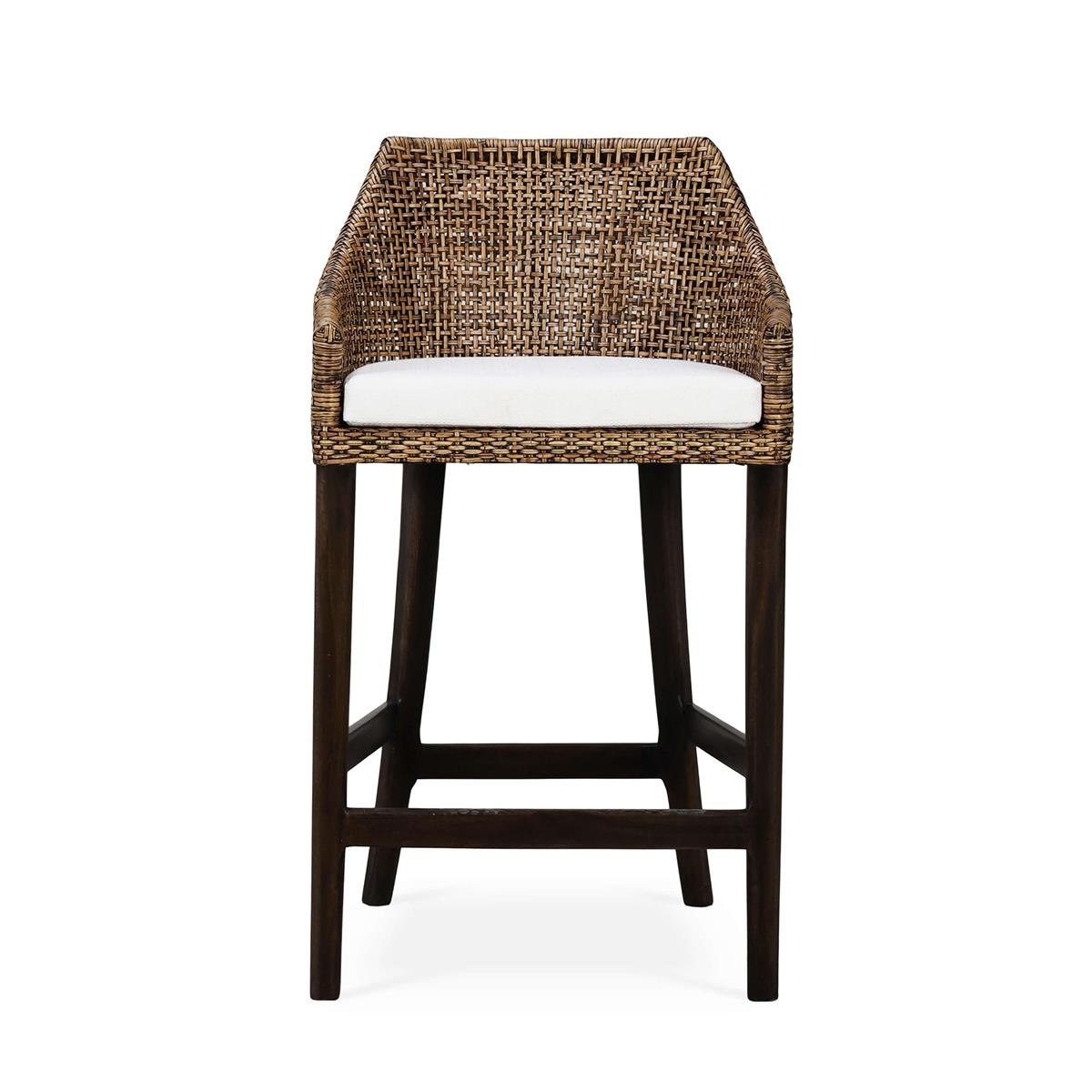 Bramble Savanah Rattan Counter Stool w/ Seat Cushion — Dark Walnut / Arctic