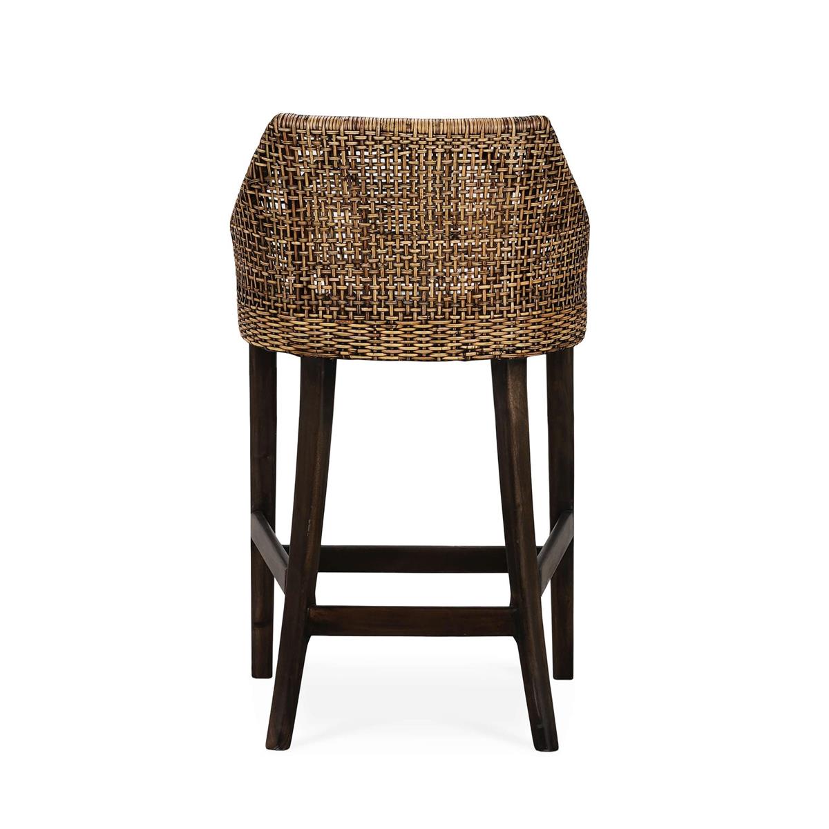 Bramble Savanah Rattan Counter Stool w/ Seat Cushion — Dark Walnut / Arctic