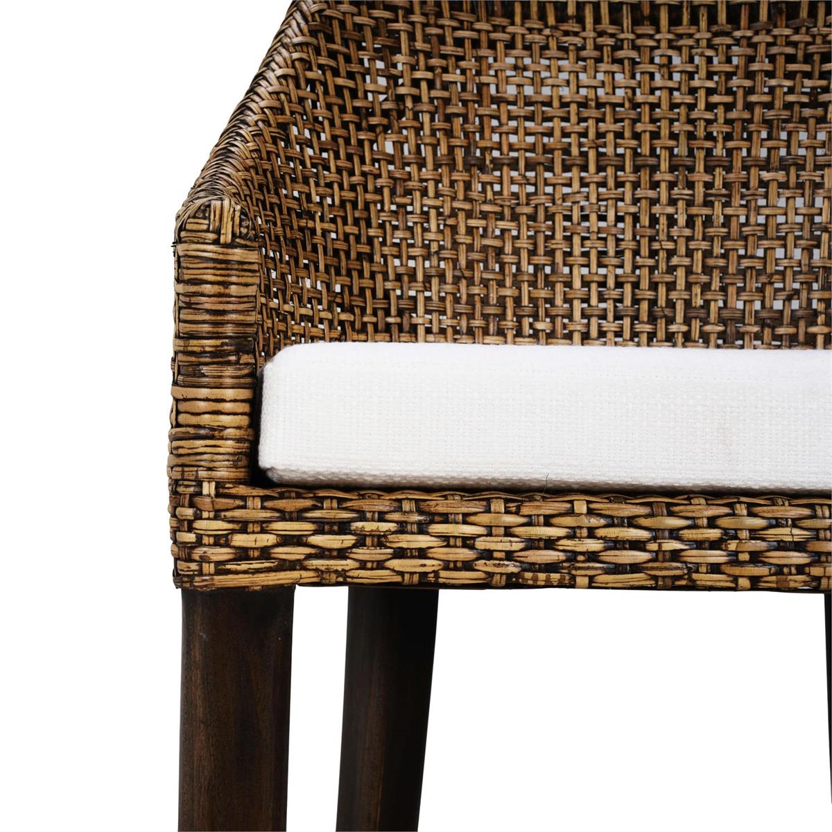 Bramble Savanah Rattan Counter Stool w/ Seat Cushion — Dark Walnut / Arctic