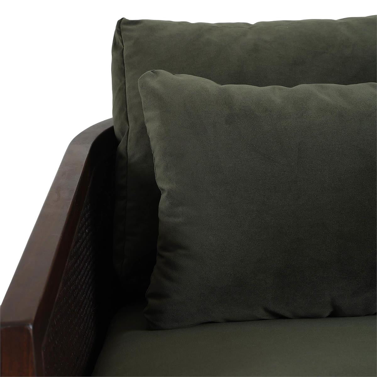 Bramble Willis Swivel Chair w/ Mahogany Frame & Rattan — Matt Teak Brown / Forest Moss Velvet