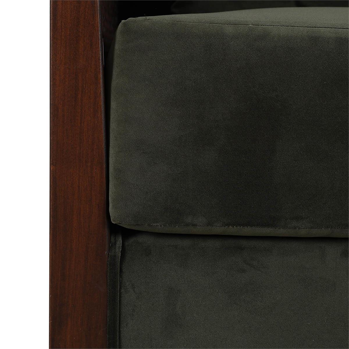 Bramble Willis Swivel Chair w/ Mahogany Frame & Rattan — Matt Teak Brown / Forest Moss Velvet