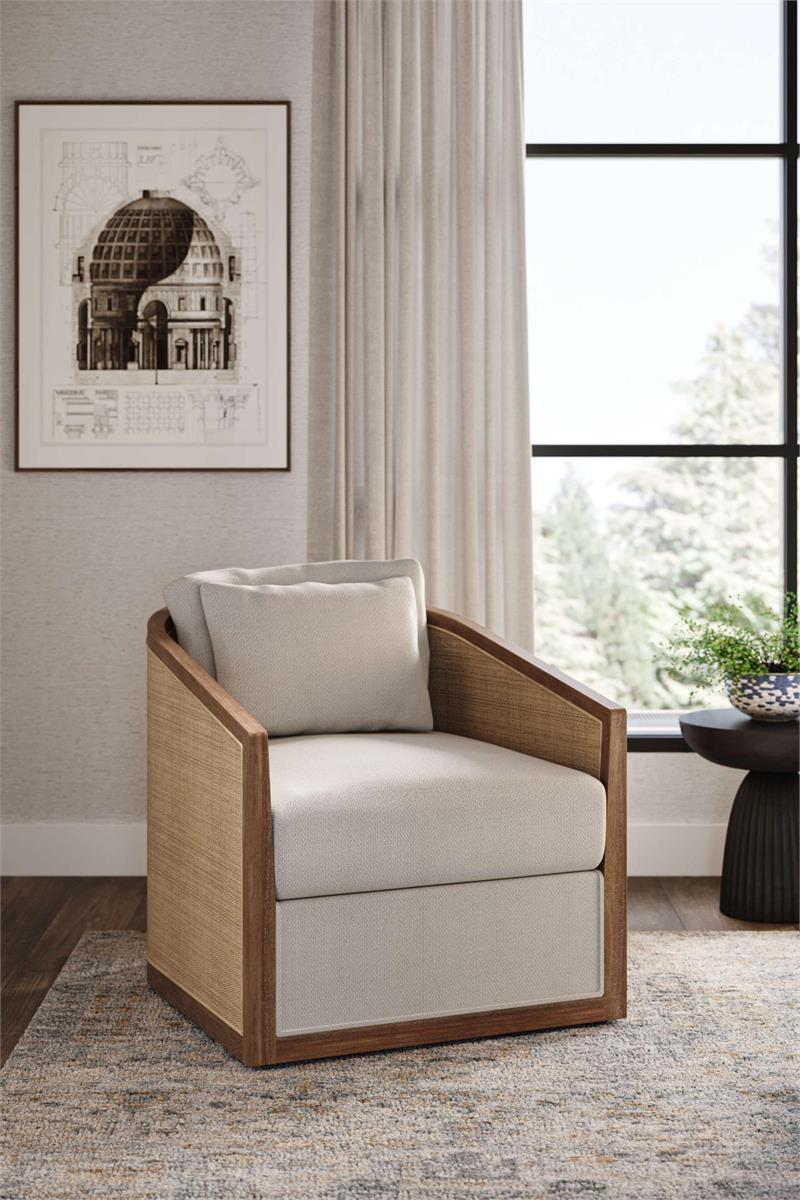 Bramble Willis Swivel Chair w/ Mahogany Frame & Rattan — Straw Wash / Dinara Natural