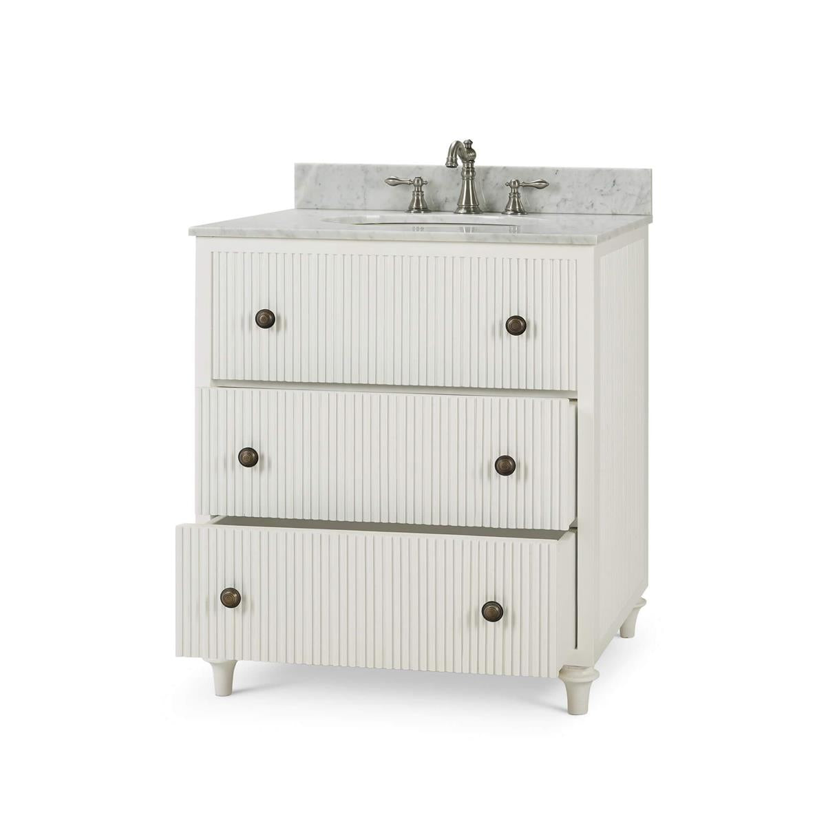 Bramble Kraton Single Vanity w/ Sink & Marble Top — True White *