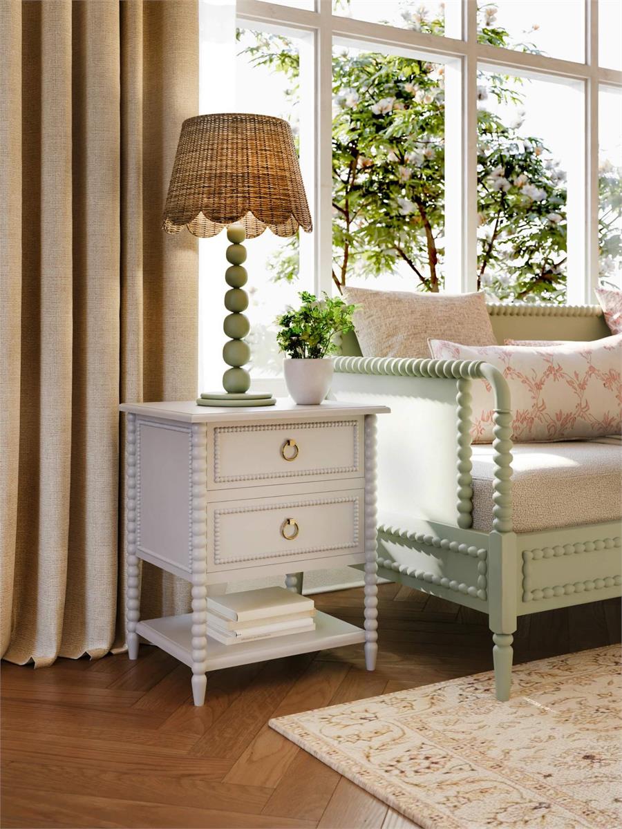 Bramble Cholet 2 Drawer Bedside Table w/ Shelf — Architectural White / Light Distressed