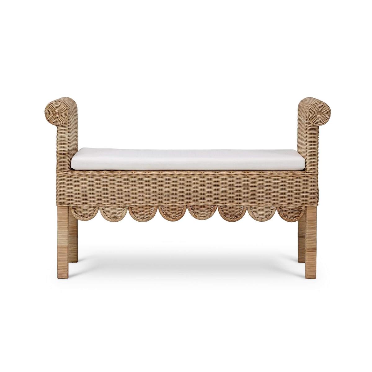 Bramble Newport Scalloped Rattan Bench — Rattan Natural / Arctic
