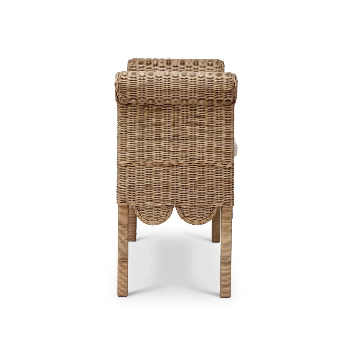 Bramble Newport Scalloped Rattan Bench — Rattan Natural / Arctic