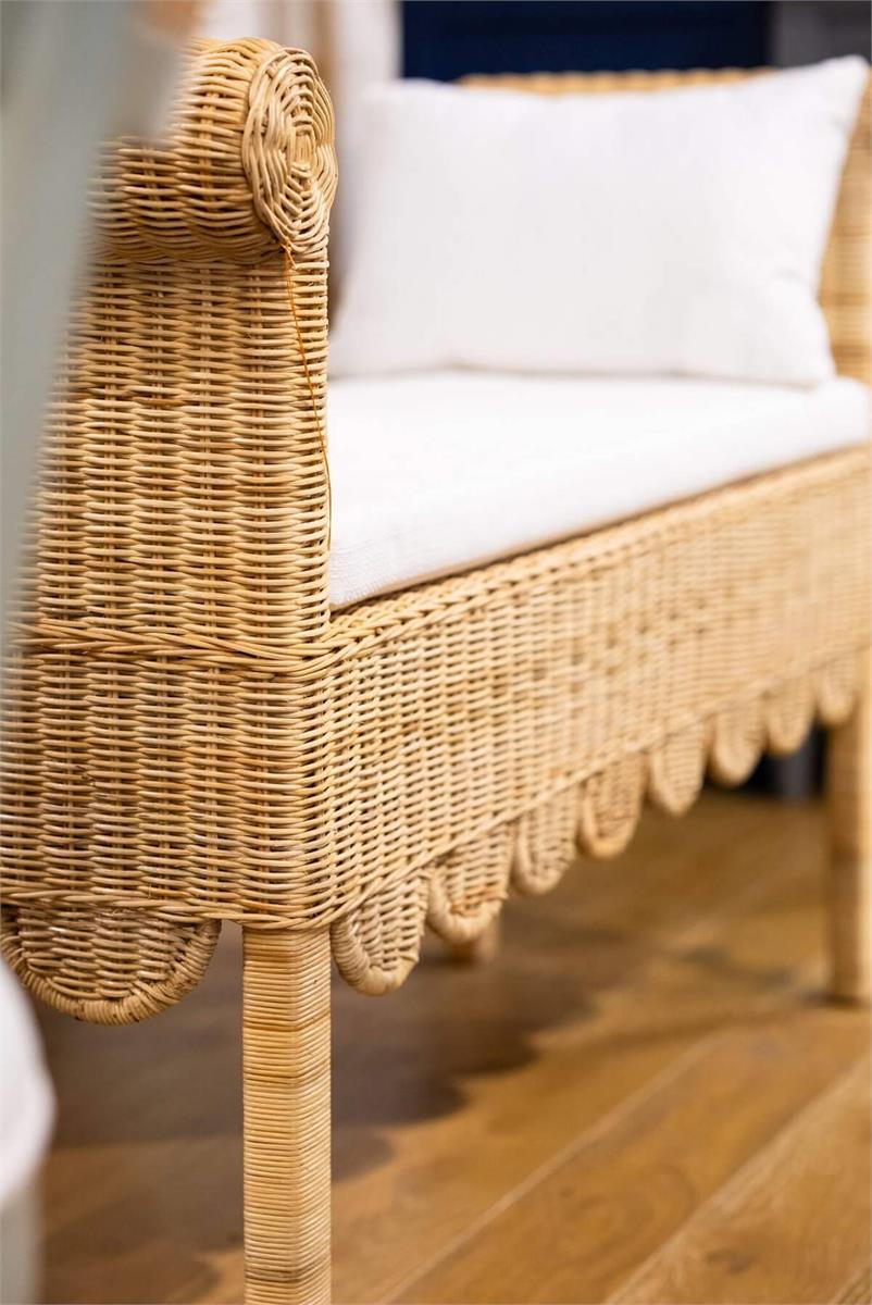 Bramble Newport Scalloped Rattan Bench — Rattan Natural / Arctic