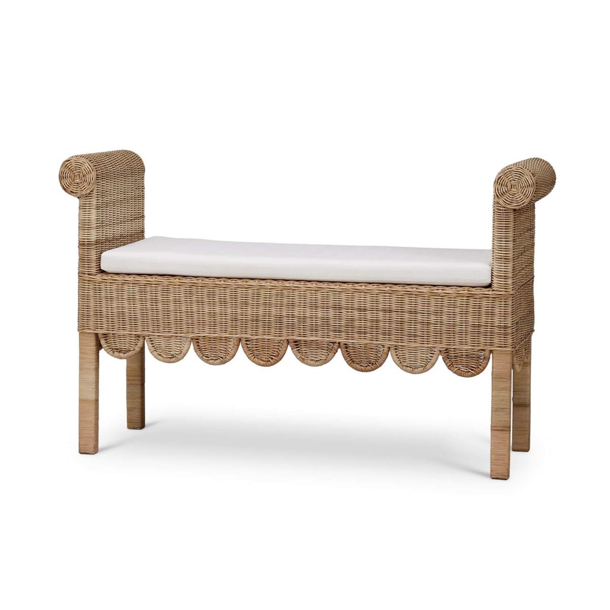 Bramble Newport Scalloped Rattan Bench — Rattan Natural / Arctic