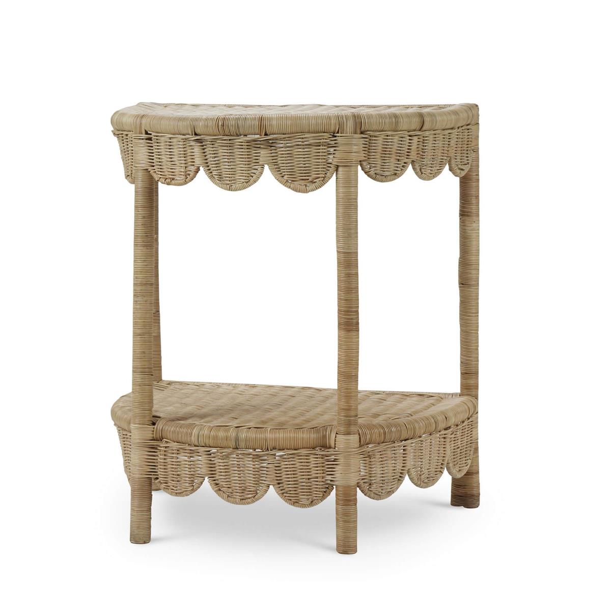 Bramble Scalloped Half Round Rattan Side Table — Rattan Natural
