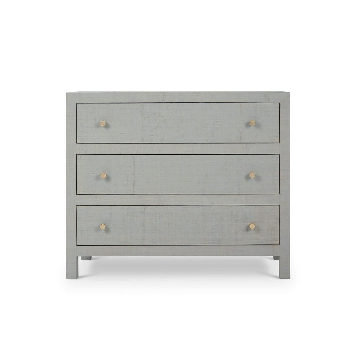 Bramble Kagu 3 Drawer Dresser w/ Raffia — Raffia Pale Blue Wash
