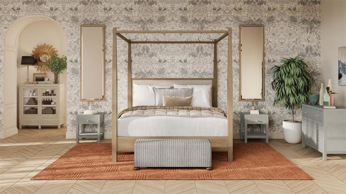 Bramble Kagu 3 Drawer Dresser w/ Raffia — Raffia Pale Blue Wash