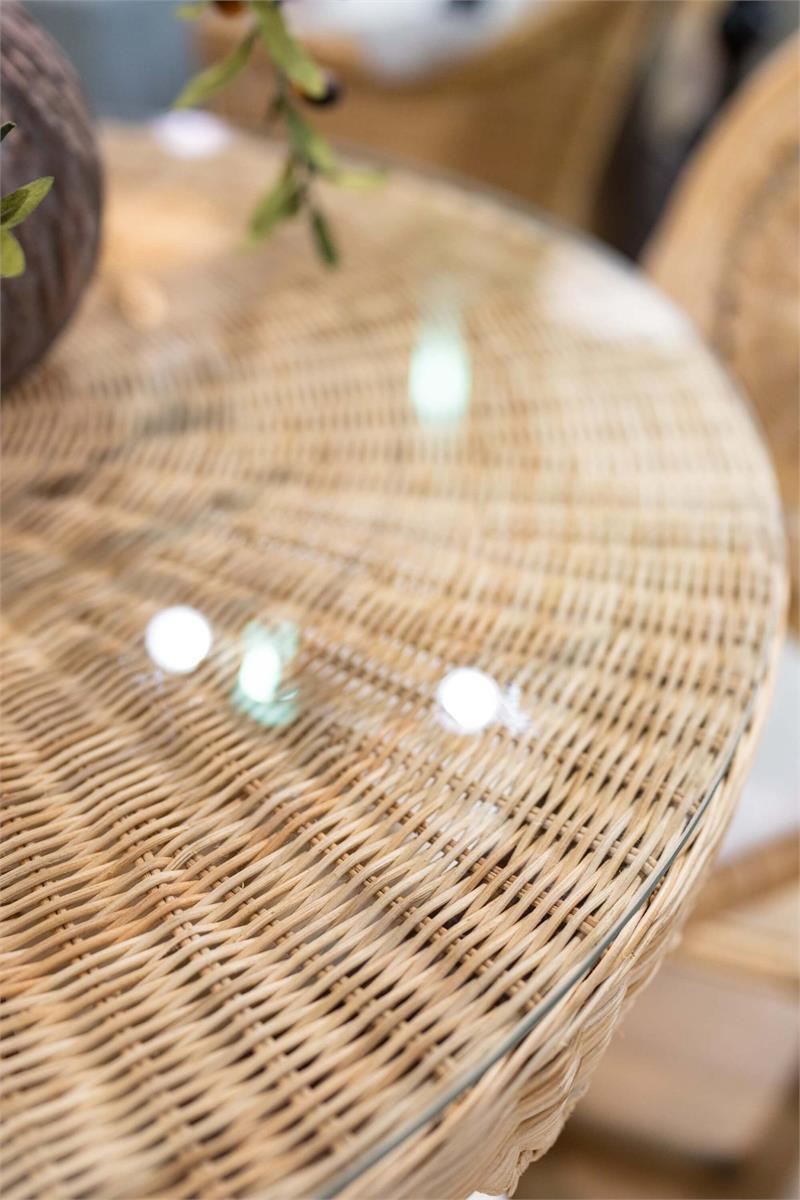 Bramble Scalloped Round Bistro Table w/ Tempered Glass — Rattan Natural