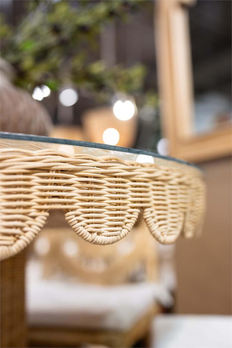Bramble Scalloped Round Bistro Table w/ Tempered Glass — Rattan Natural